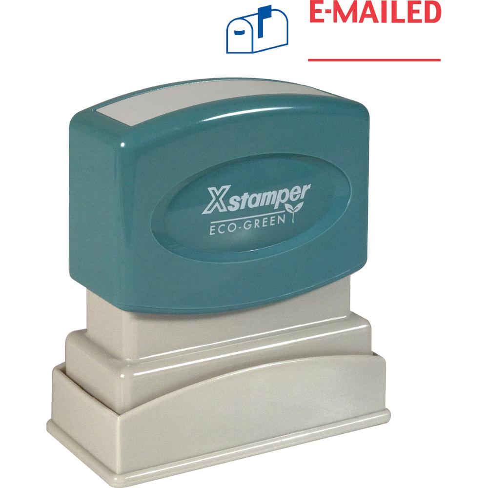 Xstamper E-MAILED Title Stamp - Message Stamp - "E-MAILED" - 0.50" Impression Width - 100000 Impression(s) - Blue, Red - Polymer - Recycled - 1 Each. Picture 1