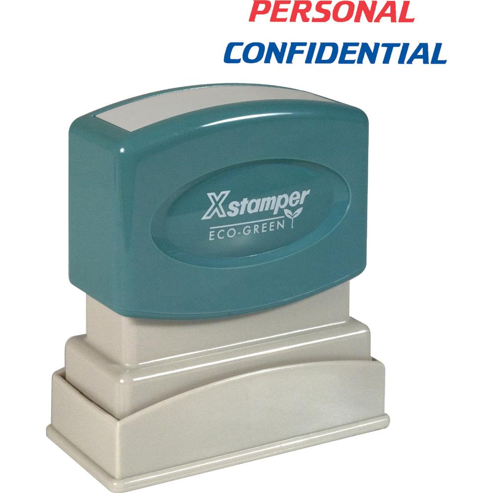 Xstamper PERSONAL CONFIDENTIAL Stamp - Message Stamp - "PERSONAL/CONFIDENTIAL" - 0.50" Impression Width - 100000 Impression(s) - Red, Blue - Polymer - Recycled - 1 Each. Picture 1