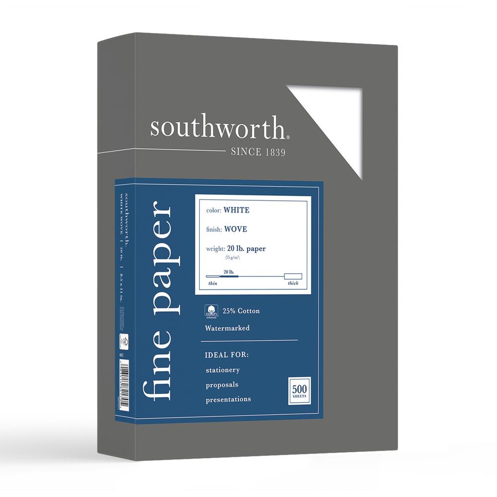 Southworth Business Paper - Letter - 8 1/2" x 11" - 20 lb Basis Weight - Wove - 500 / Box - Watermarked, Acid-free, Date-coded, Lignin-free - White. Picture 1
