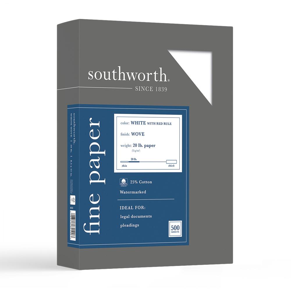 Southworth Red Ruled Business Paper - Letter - 8 1/2" x 11" - 20 lb Basis Weight - Wove - 500 / Box - FSC. Picture 1