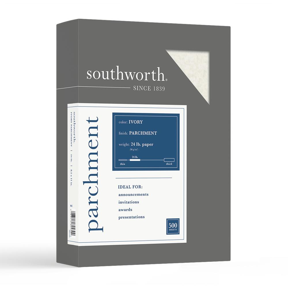 Southworth Inkjet, Laser Parchment Paper - Ivory - Letter - 8 1/2" x 11" - 24 lb Basis Weight - Parchment - 500 / Box. Picture 1