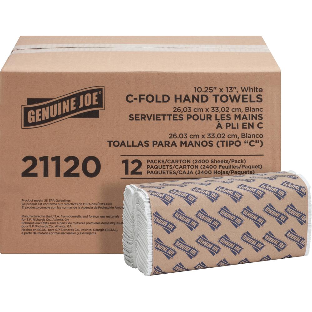 Genuine Joe C-Fold Paper Towels - 1 Ply - C-fold - 13" x 10" - White - 200 Per Pack - 12 / Carton. Picture 1