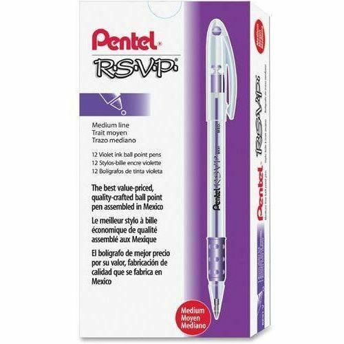 Pentel R.S.V.P. Ballpoint Stick Pens - Medium Pen Point - 1 mm Pen Point Size - Refillable - Violet - Clear Barrel - 1 Dozen. Picture 1