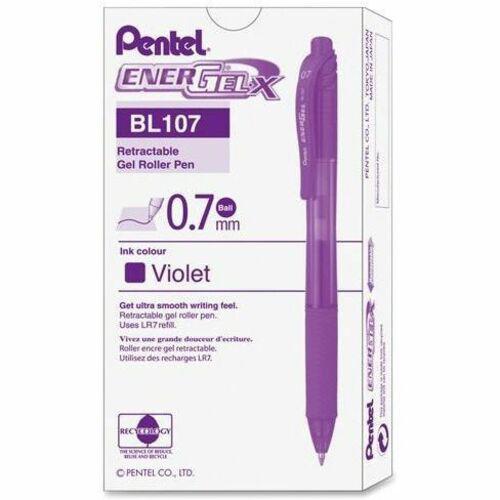 EnerGel EnerGel-X Retractable Gel Pens - Medium Pen Point - 0.7 mm Pen Point Size - Refillable - Retractable - Violet Gel-based Ink - Violet Barrel - Metal Tip - 1 / Dozen. Picture 1