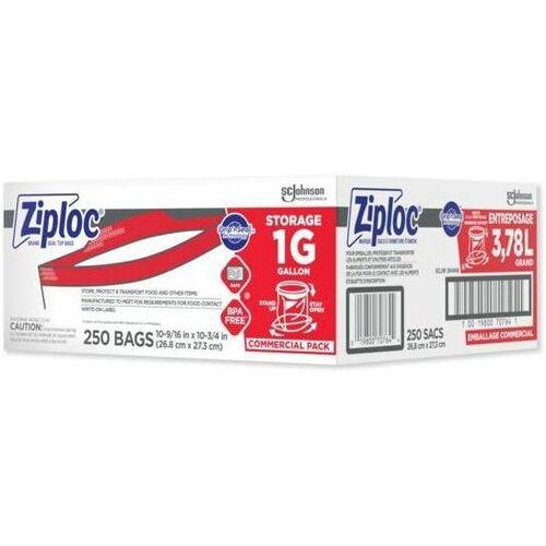 ZiplocÂ&reg; Gallon Storage Bags - Large Size - 1 gal Capacity - 10.50" Width - 1.75 mil (44 Micron) Thickness - Zipper Closure - Textured - Clear - Plastic - 1/Case - 250 Per Box - Multipurpose. Picture 1
