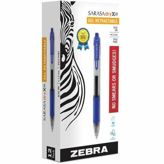 Zebra SARASA dry X20 Retractable Gel Pen - Bold Pen Point - 1 mm Pen Point Size - Refillable - Retractable - Blue - Transparent Barrel - 1 / Box. Picture 1