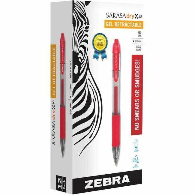 Zebra SARASA dry X20 Retractable Gel Pen - Bold Pen Point - 1 mm Pen Point Size - Refillable - Retractable - Red Pigment-based Ink - Translucent Barrel - 1 Dozen. Picture 1