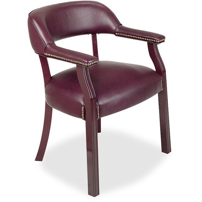 Lorell Berkeley Series Traditional Captain Side Chair - Burgundy Vinyl Seat - Hardwood Frame - Four-legged Base - Oxblood - Vinyl, Wood - 1 Each. Picture 1