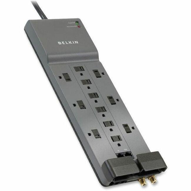 Belkin 12-Outlet Home/Office Surge Protector w/Phone/Ethernet/Coax Protection - 10 foot Cable - Black - 3996 Joules - 12 x AC Power - 3996 J - 125 V AC Input - Coaxial Cable Line, Ethernet, Phone. Picture 1