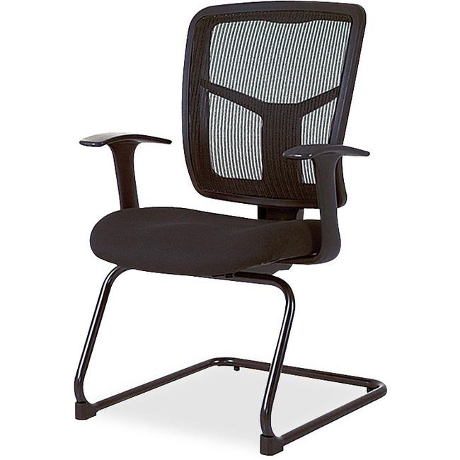 Lorell ErgoMesh Series Mesh Side Arm Guest Chair - Black Fabric Seat - Black Mesh Back - Cantilever Base - 1 Each. Picture 1