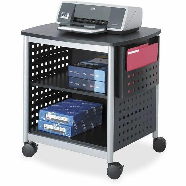Safco Scoot Desk Side Hole Pattern Printer Stand - 200 lb Load Capacity - 3 x Shelf(ves) - 26.5" Height x 26.5" Width x 20.5" Depth - Floor - Laminate, Powder Coated - Steel - Black, Silver. Picture 1