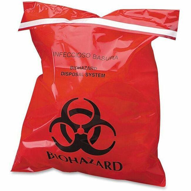 CareTek Stick-On Biohazard Infectious Waste Bags - 9" Width x 10" Length - 2 mil (51 Micron) Thickness - Red - 100/Box. Picture 1