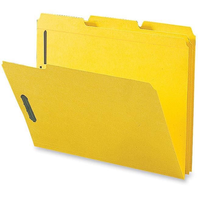 Business Source 1/3 Tab Cut Letter Recycled Fastener Folder - 8 1/2" x 11" - 3/4" Expansion - 2 Fastener(s) - 2" Fastener Capacity - Top Tab Location - Assorted Position Tab Position - Yellow - 10% Re. Picture 1