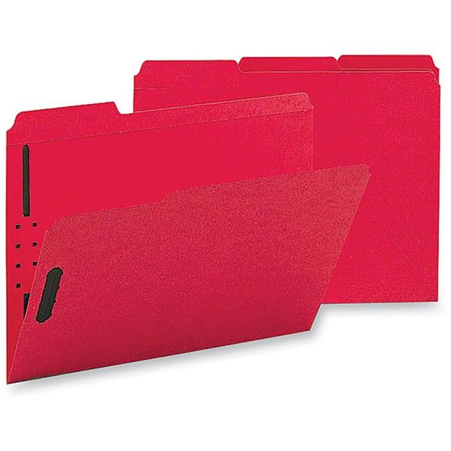 Business Source 1/3 Tab Cut Letter Recycled Fastener Folder - 8 1/2" x 11" - 3/4" Expansion - 2 Fastener(s) - 2" Fastener Capacity - Top Tab Location - Assorted Position Tab Position - Red - 10% Recyc. Picture 1