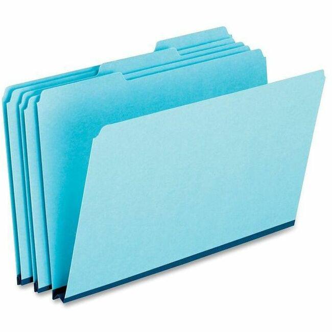 Pendaflex 1/3 Tab Cut Legal Recycled Top Tab File Folder - 8 1/2" x 14" - 1" Expansion - Top Tab Location - Assorted Position Tab Position - Pressboard, Tyvek - Blue - 65% Recycled - 25 / Box. Picture 1