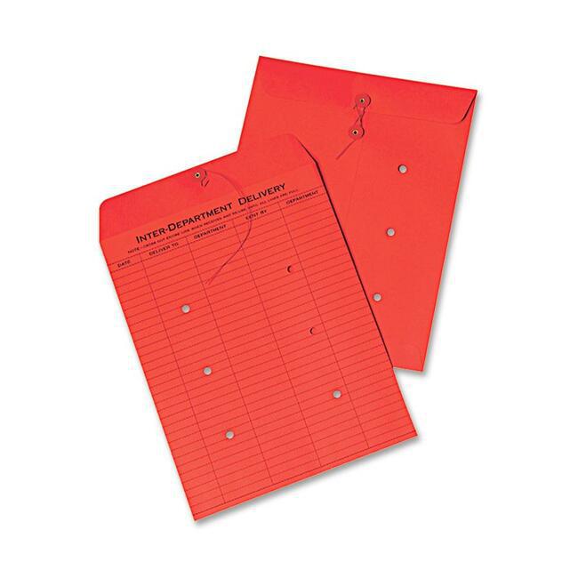 Quality Park 10 x 13 Inter-Departmental Envelopes - Inter-department - 10" Width x 13" Length - 28 lb - String/Button - 100 / Box - Red. Picture 1