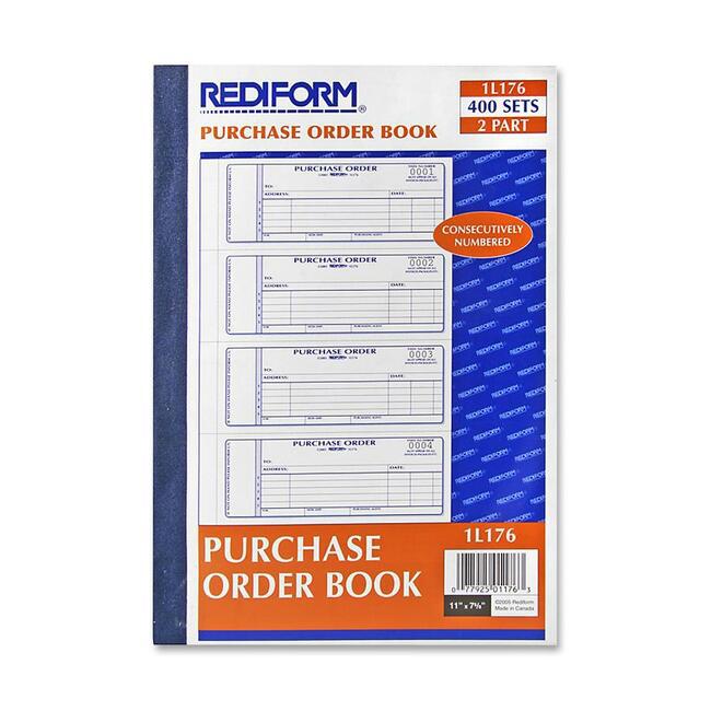 Rediform 2-Part Purchase Order Book - 400 Sheet(s) - Stapled - 2 PartCarbonless Copy - 2.75" x 7" Sheet Size - White, Yellow - Blue Print Color - 1 Each. Picture 1