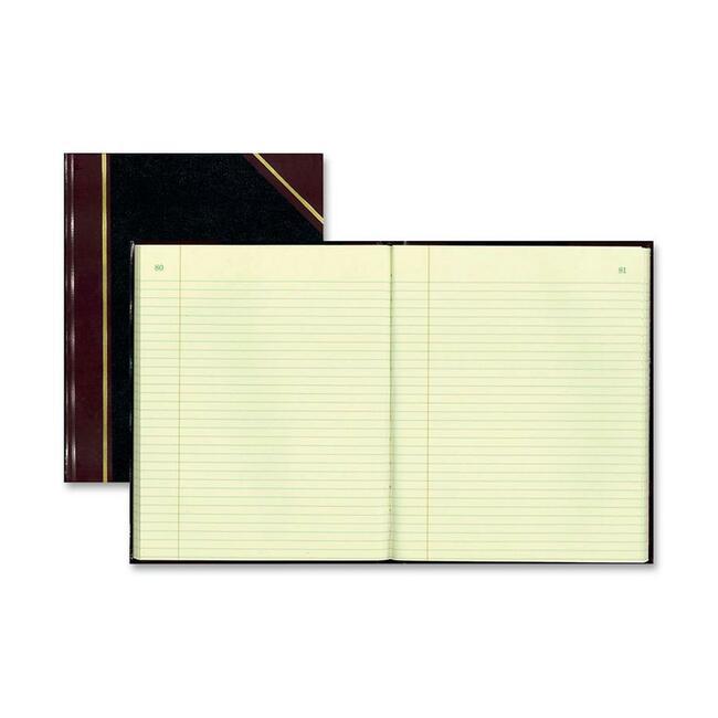 Rediform Black Texhide Cover Record Books - 150 Sheet(s) - Thread Sewn - 8.37" x 10.37" Sheet Size - Black - Green Sheet(s) - Brown, Green Print Color - Black Cover - Recycled - 1 Each. Picture 1