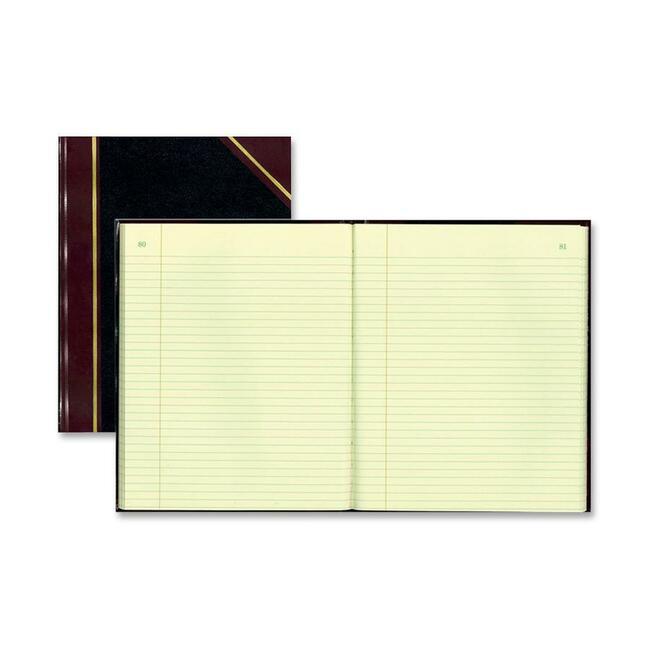 Rediform Black Texhide Cover Record Books - 300 Sheet(s) - Thread Sewn - 8.37" x 10.37" Sheet Size - Black - Green Sheet(s) - Brown, Green Print Color - Black Cover - Recycled - 1 Each. Picture 1