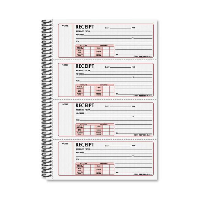 Rediform Money Receipt Book - 300 Sheet(s) - Wire Bound - 2 PartCarbonless Copy - 7.62" x 11" Sheet Size - White - White Sheet(s) - Red Print Color - Blue Cover - 1 Each. Picture 1