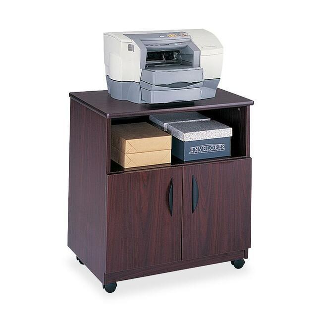 Safco Mobile Machine Stand - 200 lb Load Capacity - 30.3" Height x 28" Width x 19.8" Depth - Floor Stand - Laminate - Particleboard - Mahogany. Picture 1