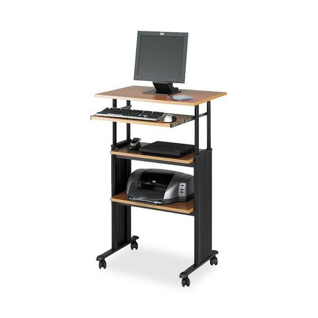 Safco Muv Stand-up Adjustable Height Desk - Rectangle Top - Adjustable Height - 35" to 49" , 1" , 1" , 14" , 14" Adjustment - Assembly Required - Medium Oak - Steel, Polyvinyl Chloride (PVC) - 1 Each. Picture 1