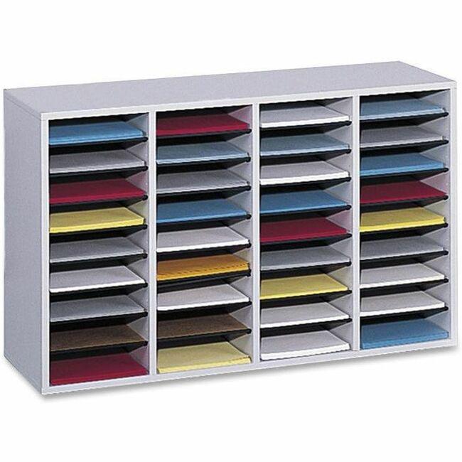 Safco Adjustable Shelves Literature Organizers - 36 Compartment(s) - Compartment Size 2.50" x 9" x 11.50" - 24" Height x 39.4" Width x 11.8" Depth - Gray - Wood - 1 Each. Picture 1