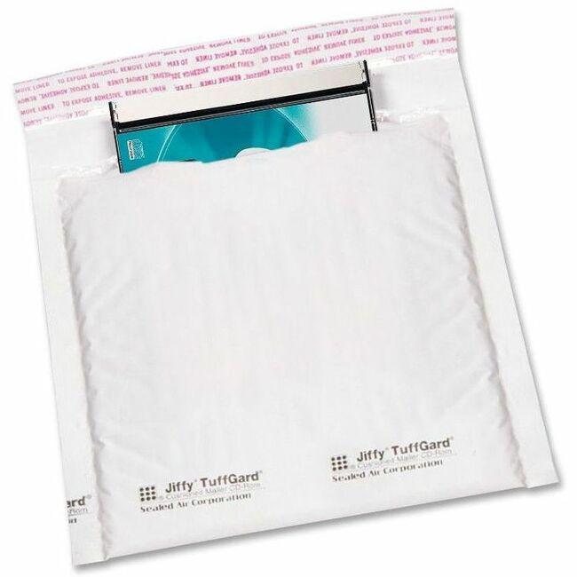 Sealed Air Jiffy Tuffgard CD/DVD Mailers - Bubble - 7 1/4" Width x 8" Length - Peel & Seal - Poly - 25 / Carton - White. Picture 1