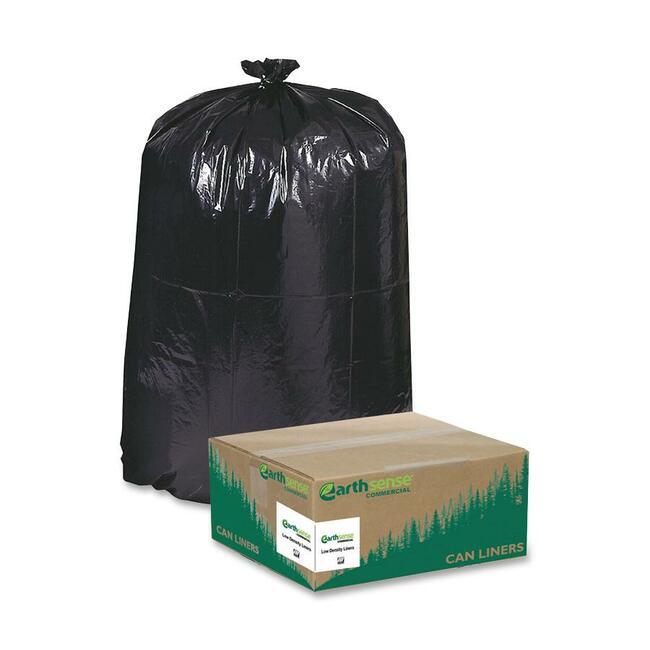 Earthsense Reclaim Heavy-Duty Recycled Can Liners - Extra Large Size - 60 gal Capacity - 38" Width x 58" Length - 1.25 mil (32 Micron) Thickness - Low Density - Black - Plastic - 100/Carton - Recycled. Picture 1