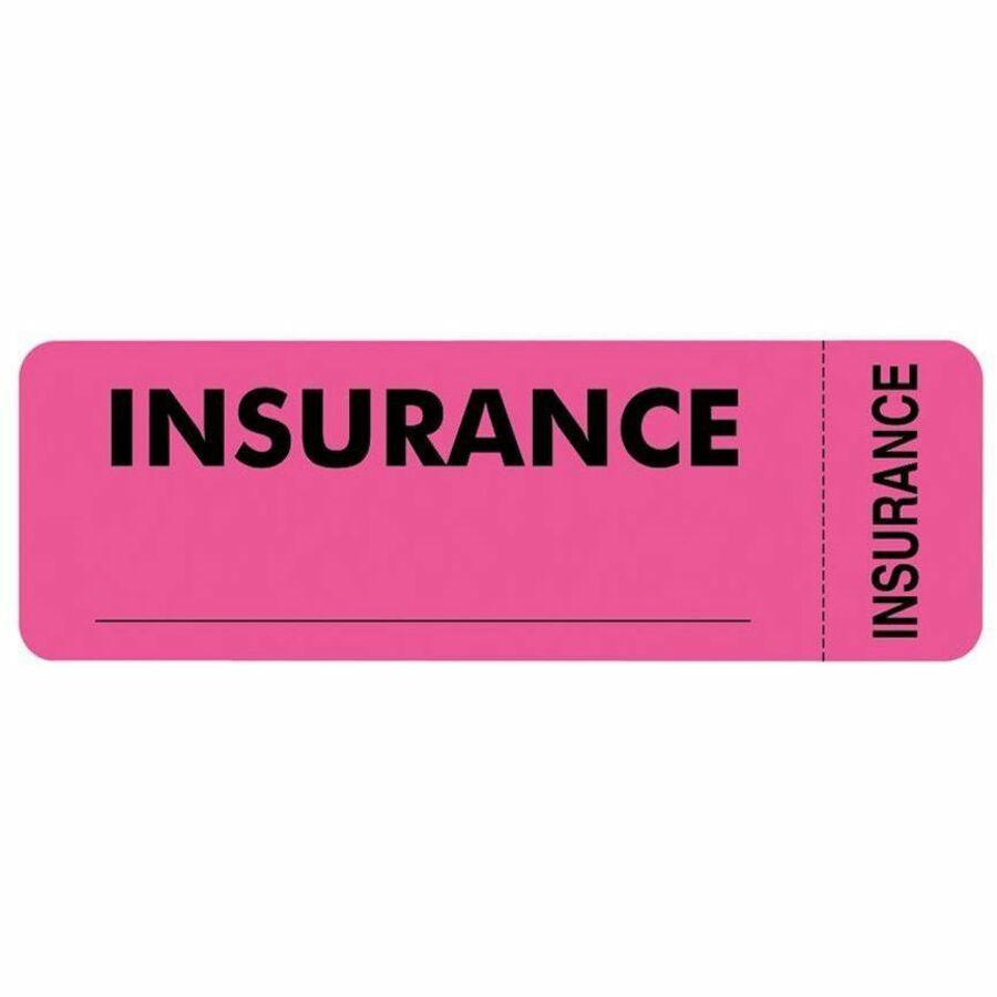 Tabbies INSURANCE Labels - 3" x 1" Length - Pink - 250 / Roll - 250 / Roll. Picture 1