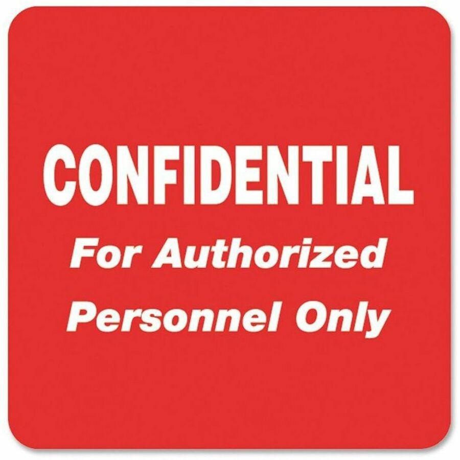 Tabbies Confidential Authorized Personnel Only Label - 2" Width x 2" Length - Rectangle - Red - 500 / Roll - 500 / Roll. Picture 1
