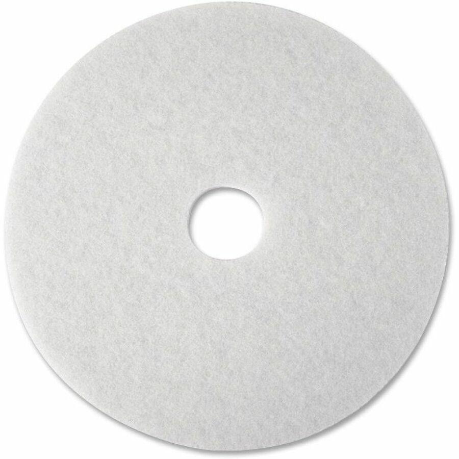 3M&trade; White Super Polish Pad 4100 - 17" Diameter - 5/Carton x 17" Diameter - Polyester Fiber - White. Picture 1