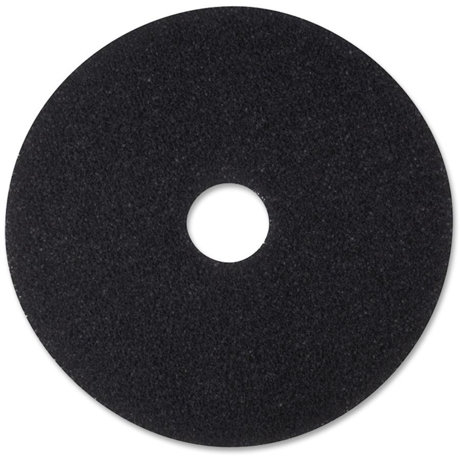 3M Black Stripping Pads - 5/Carton - Round x 20" Diameter - Stripping, Floor - Hard, Concrete Floor - 175 rpm to 600 rpm Speed Supported - Textured, Adhesive, Durable, Dirt Remover, Abrasive - Nylon, . Picture 1