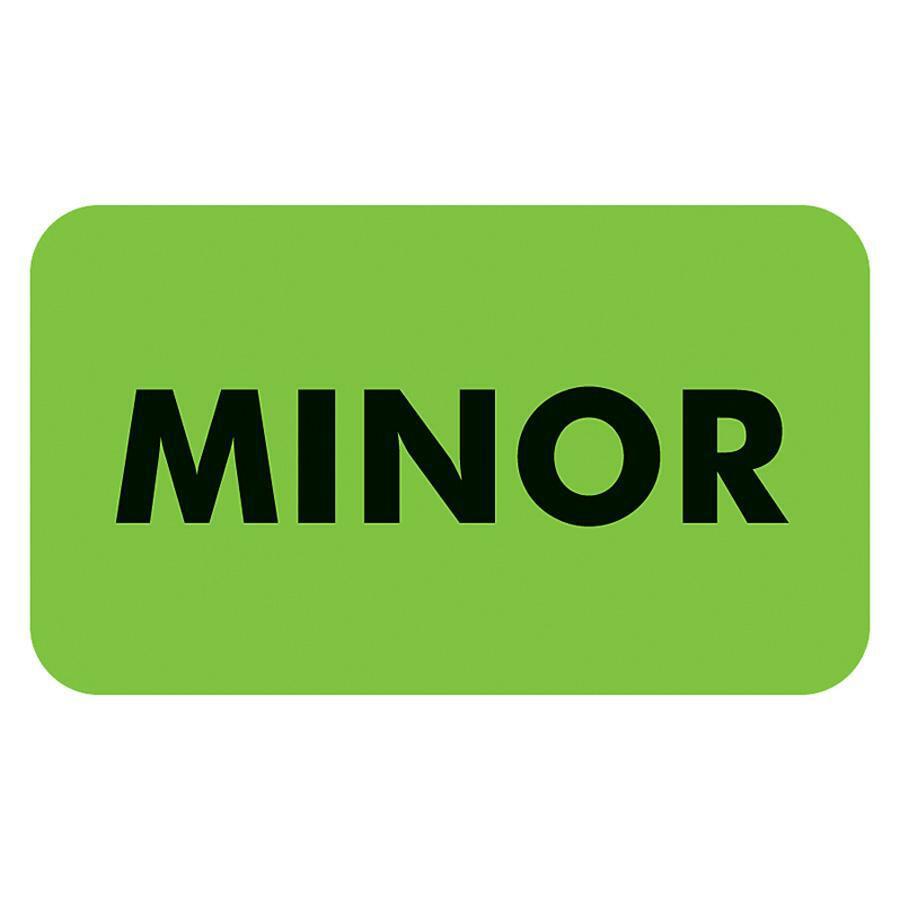 Tabbies MINOR Patient Information Label - 1.50" x 0.88" - "Minor" - Green - 250 / Roll. Picture 1