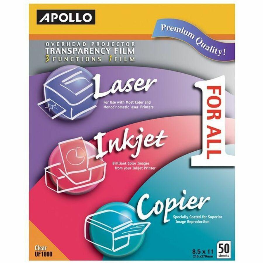 Apollo Overhead Projector Transparency Film - Letter - 8 1/2" x 11" - 50 / Box - Clear. Picture 1