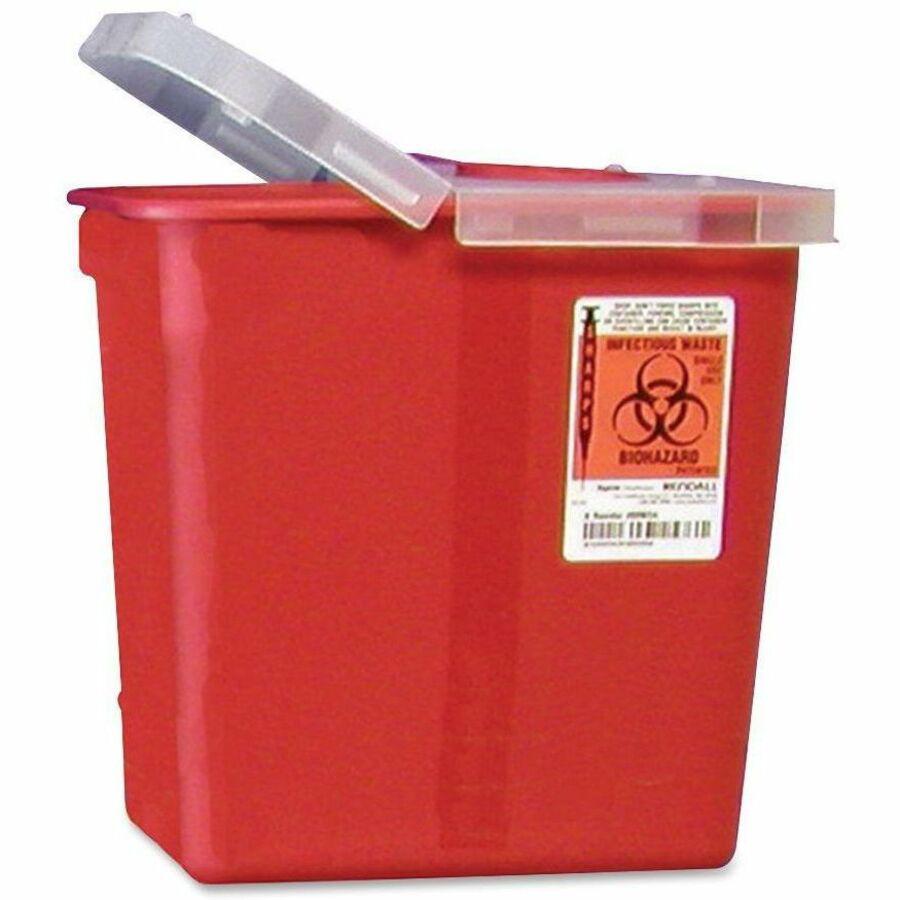 Covidien Sharps Hinged Lid Container - 2 gal Capacity - 10" Height x 10.5" Width x 7.3" Depth - Red - 1 Each. Picture 1