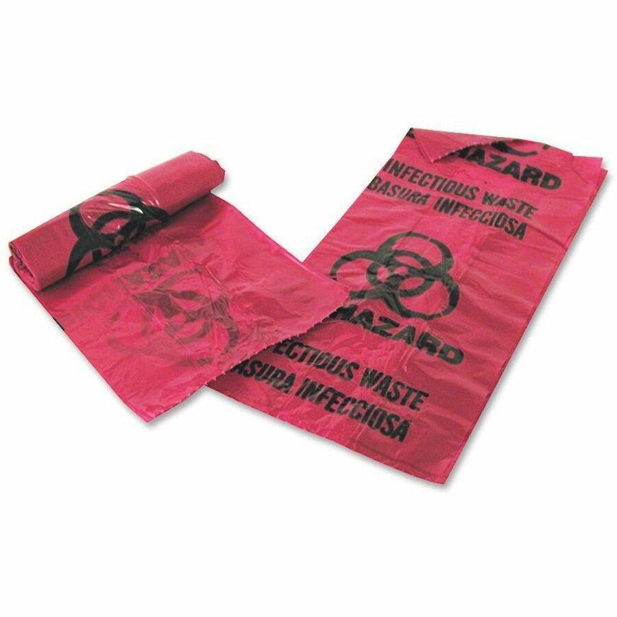 Medegen MHMS Infectious Waste Red Disposal Bags - 1 gal Capacity - 11" Width x 14" Length - 1.25 mil (32 Micron) Thickness - Red - 200/Box - Office Waste. Picture 1