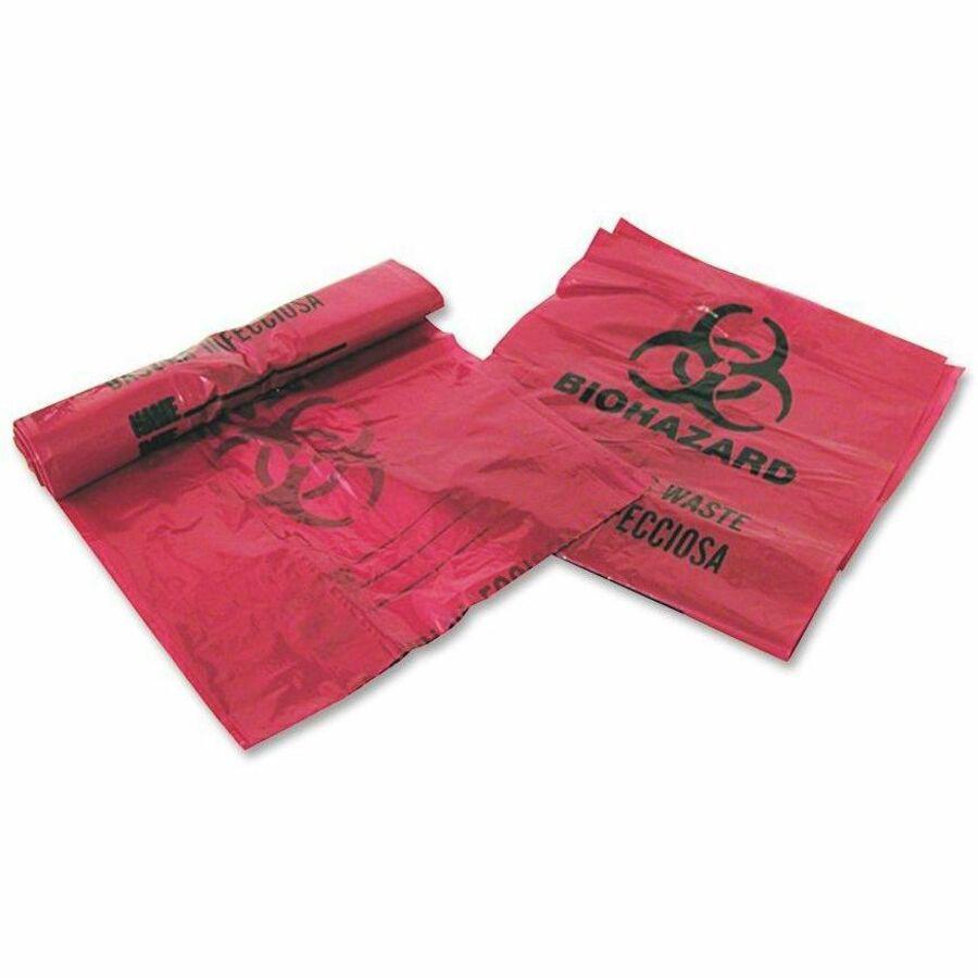 Medegen MHMS Infectious Waste Red Disposal Bags - 3 gal Capacity - 14" Width x 18.50" Length - 1.25 mil (32 Micron) Thickness - Red - 200/Box - Office Waste. Picture 1