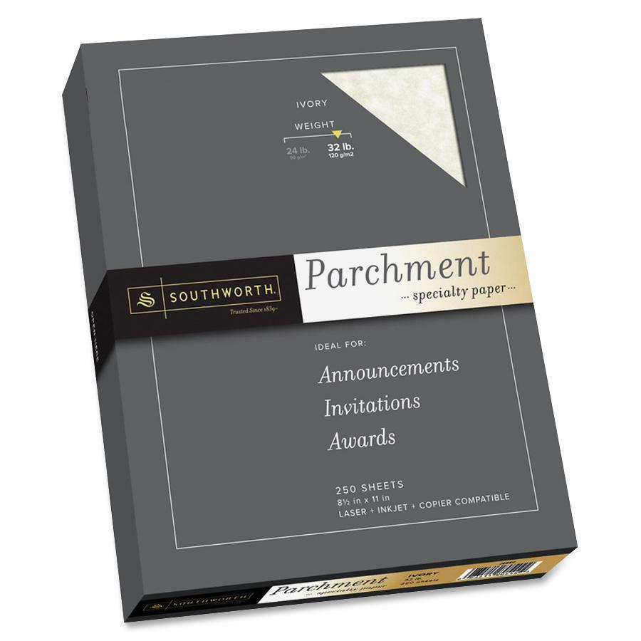 Southworth Parchment Specialty Paper - Letter - 8 1/2" x 11" - 32 lb Basis Weight - Parchment - 250 / Box - Acid-free, Lignin-free - Ivory. Picture 1