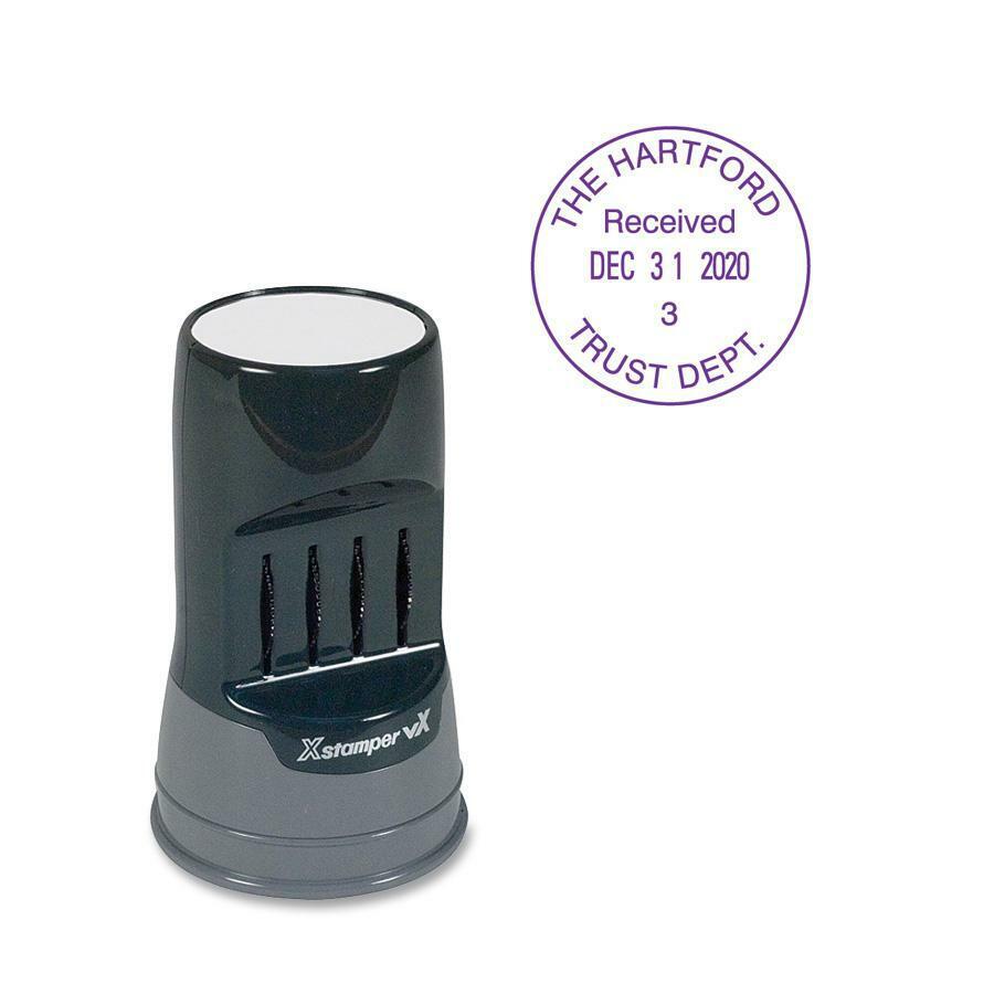 Xstamper VXEDATER Date Stamp - Custom Message Stamp - "REC'D, A.M., P.M., PAID, FAXED, ENT'D" - 0.81" Impression Diameter - 1 Each. Picture 1