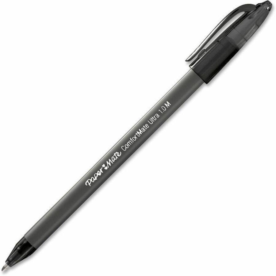 Paper Mate ComfortMate Triangular Ink Pens - Medium Pen Point - Black - Black Rubber Barrel - 1 Dozen. Picture 1