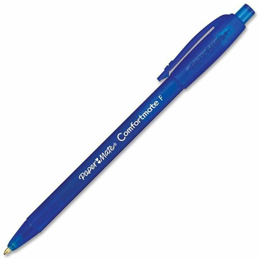 Paper Mate Comfortmate Retractable Pens - Fine Pen Point - Retractable - Blue - Rubber Barrel - 1 Dozen. The main picture.