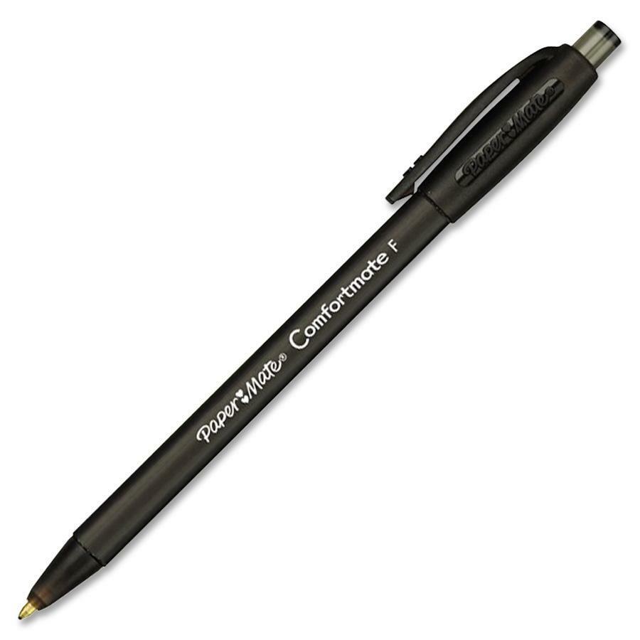 Paper Mate Comfort Mate Retractable Pens - Fine Pen Point - Retractable - Black - Rubber Barrel - 1 Dozen. Picture 1