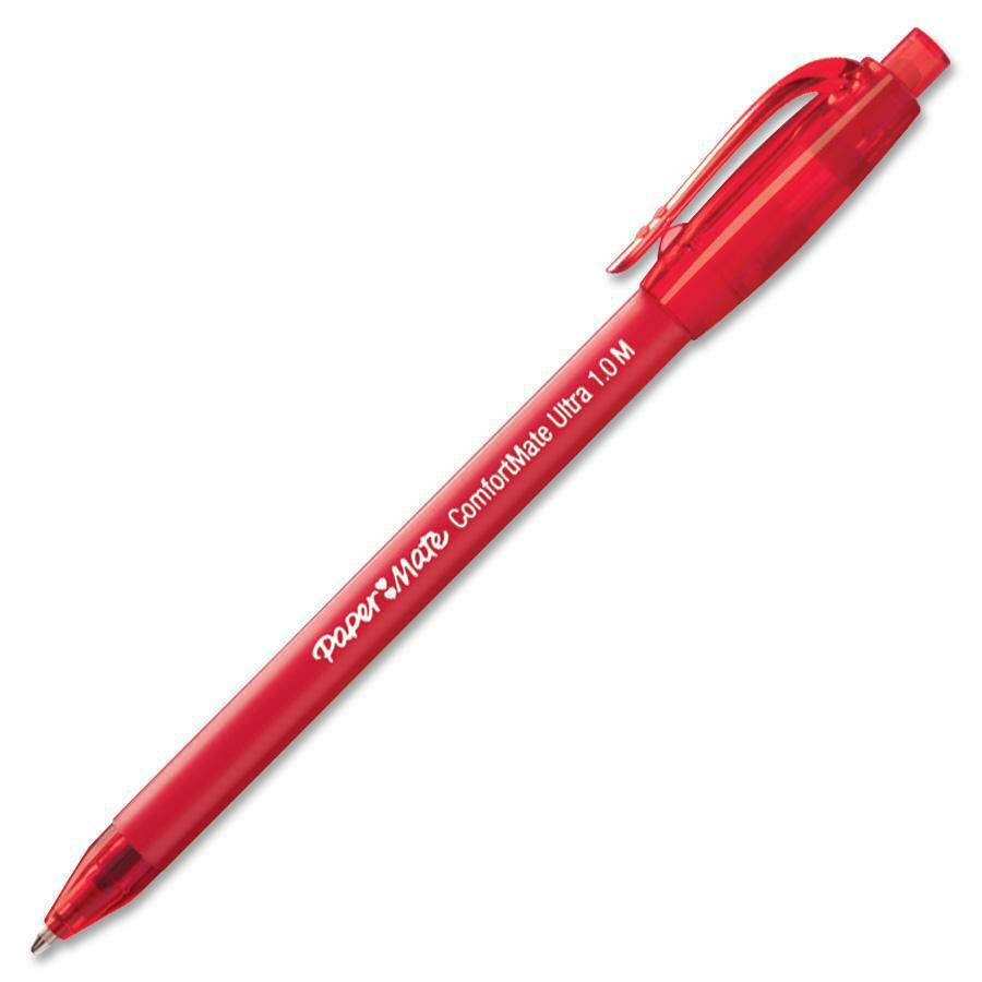 Paper Mate Comfort Mate Retractable Pens - Medium Pen Point - Retractable - Red - Rubber Barrel - 1 Dozen. Picture 1