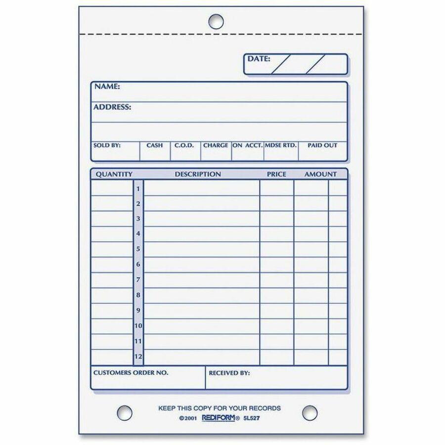 Rediform Carbonless Sales Order Book - 50 Sheet(s) - Stapled - 3 PartCarbonless Copy - 4.25" x 6.37" Sheet Size - 2 x Holes - Assorted Sheet(s) - Red, Purple Print Color - 1 Each. Picture 1