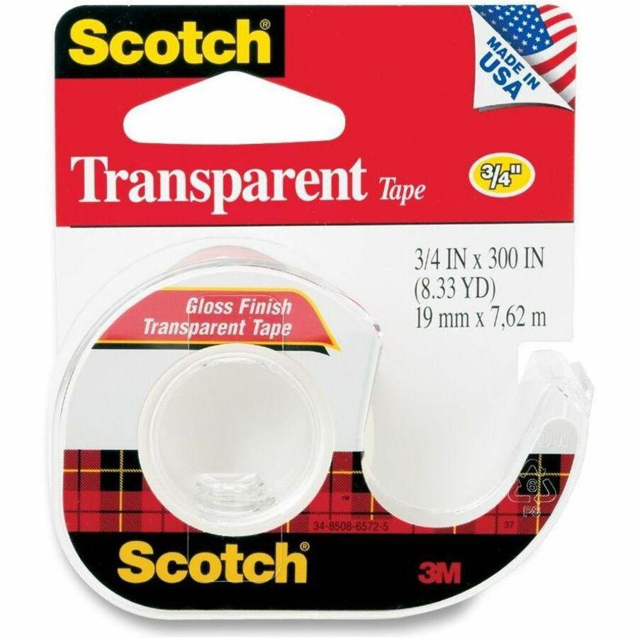 Scotch Gloss Finish Transparent Tape - 25 ft Length x 0.75" Width - 1" Core - Dispenser Included - Handheld Dispenser - 1 / Roll - Clear. Picture 1