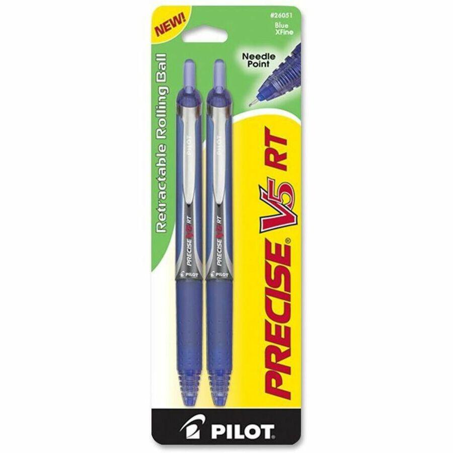 Pilot Precise V5 RT Extra-Fine Premium Retractable Rolling Ball Pens - Extra Fine Pen Point - 0.5 mm Pen Point Size - Needle Pen Point Style - Refillable - Retractable - Blue - Blue Barrel - 2 / Pack. Picture 1