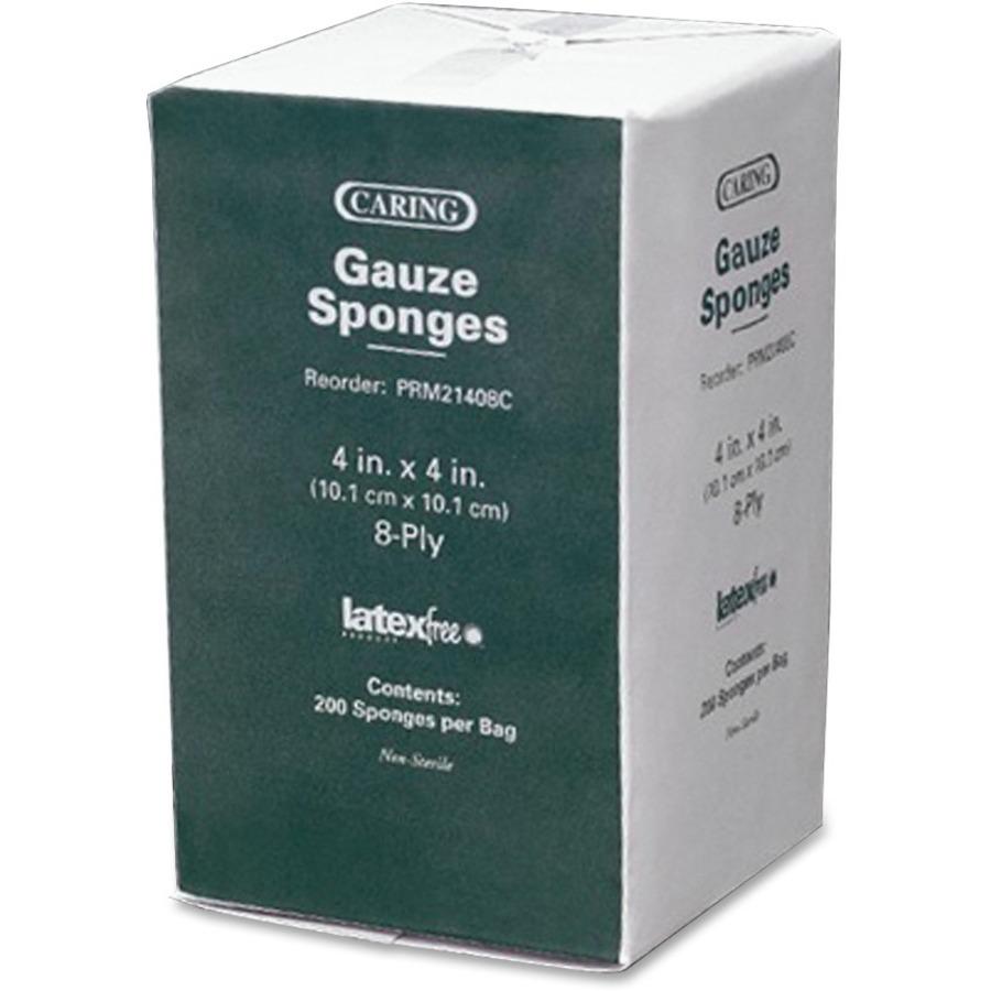 Caring Non-sterile Cotton Gauze Sponges - 8 Ply - 4" x 4" - 200/Pack. The main picture.