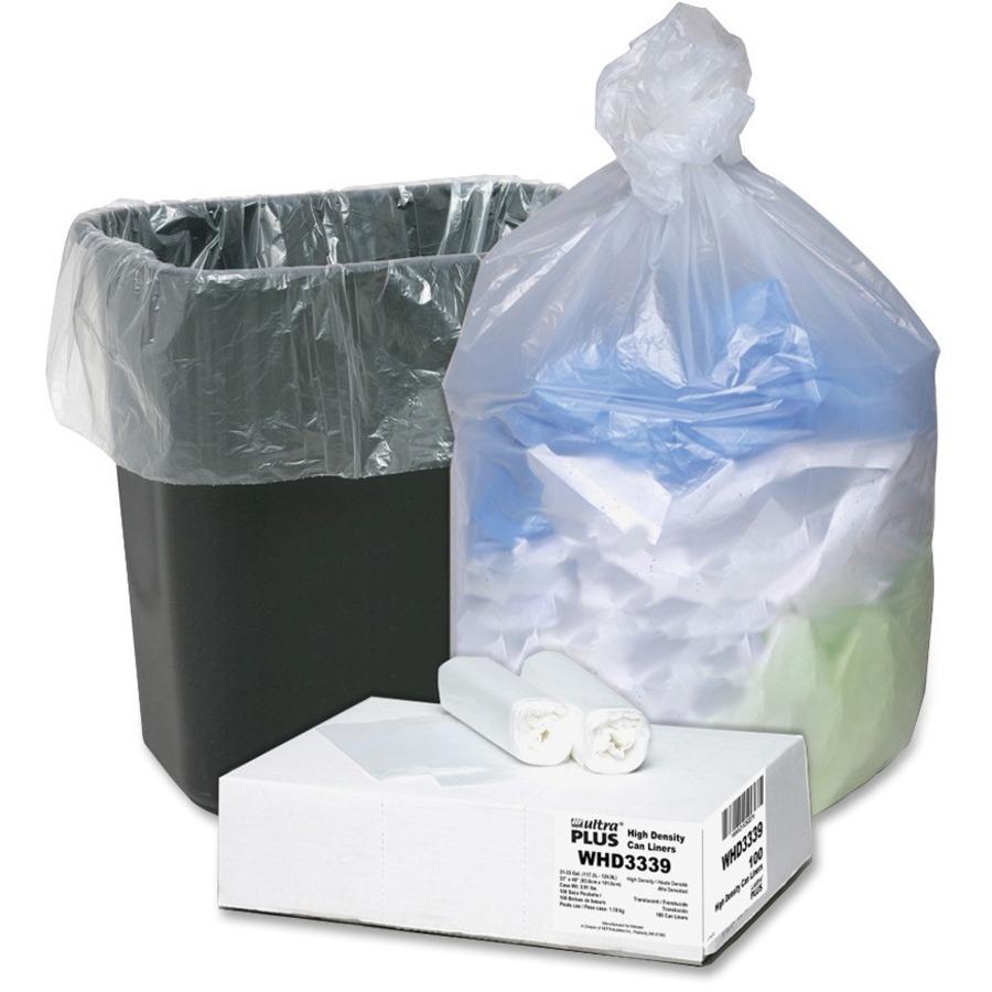 Berry Ultra Plus Trash Can Liners - Medium Size - 33 gal Capacity - 33" Width x 39" Length - 0.43 mil (11 Micron) Thickness - High Density - Natural - Resin - 100/Carton - Multipurpose. Picture 1