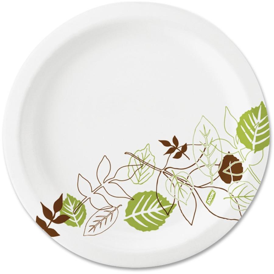 Dixie Pathways 7" Medium-weight Paper Plates by GP Pro - 6.9" Diameter - White, Green - Paper Body - 1000 / Carton. Picture 1